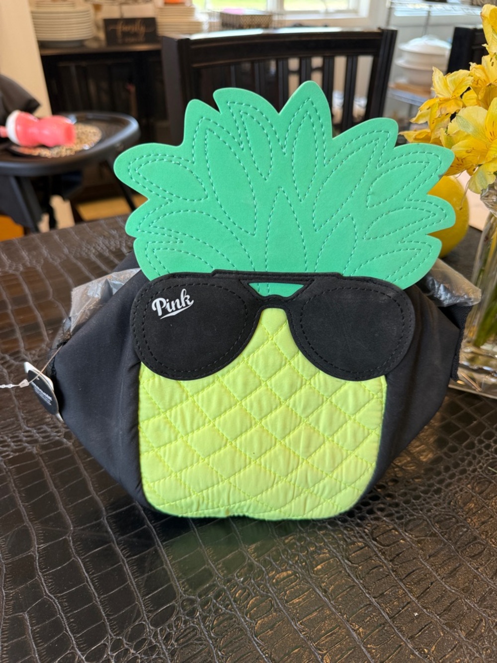 PINK Victoria's Secret Pineapple Cosmetic Pouch in Neon Green and Black